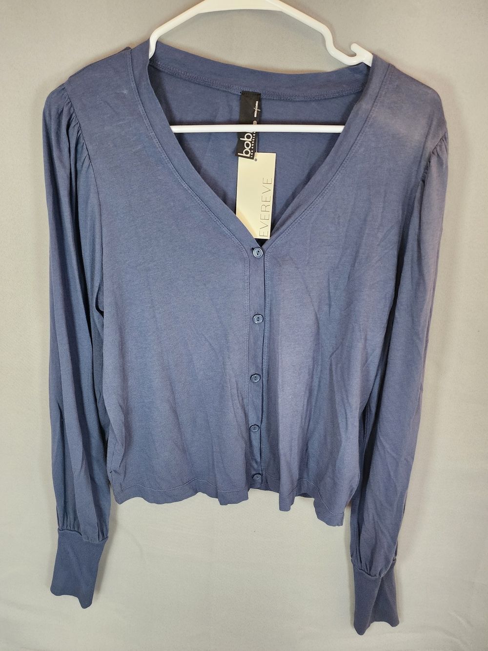bobi Blue V-Neck Button-Down Long Sleeve Top